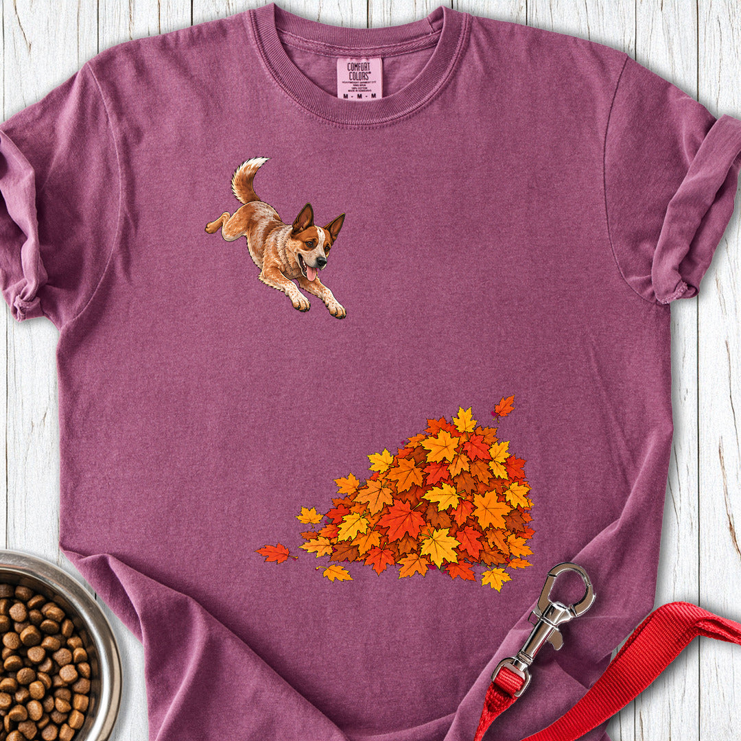 Australian Cattle Dog Leaf Pile Premium Tee — Berry
