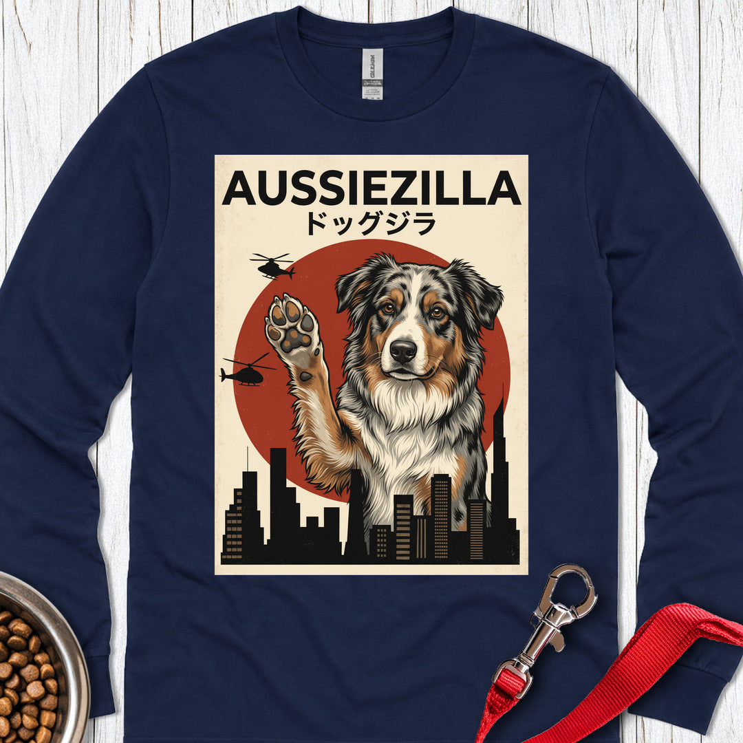 Australian Shepherd Aussiezilla Long Sleeve — Navy