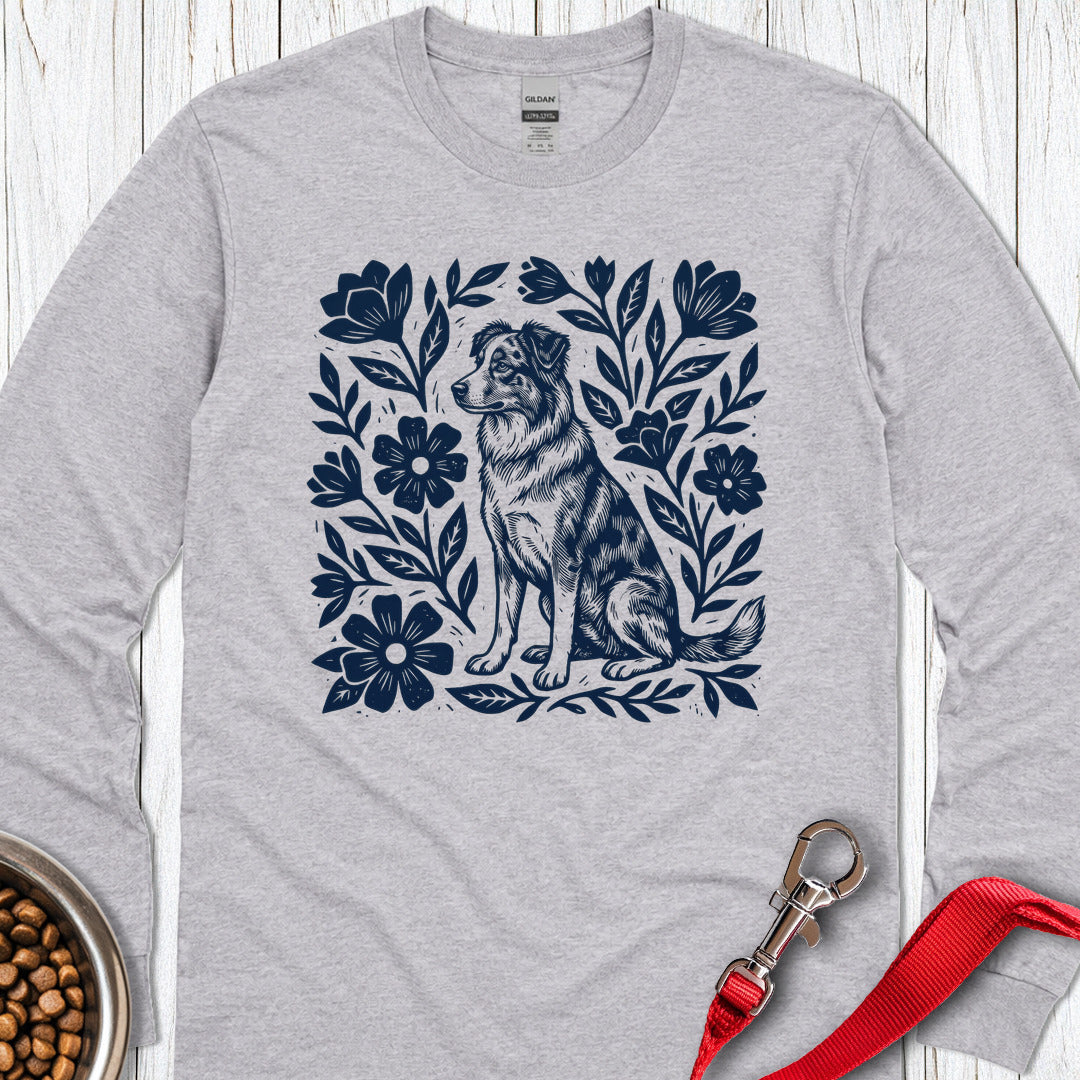 Australian Shepherd Linocut Long Sleeve — Sport Grey