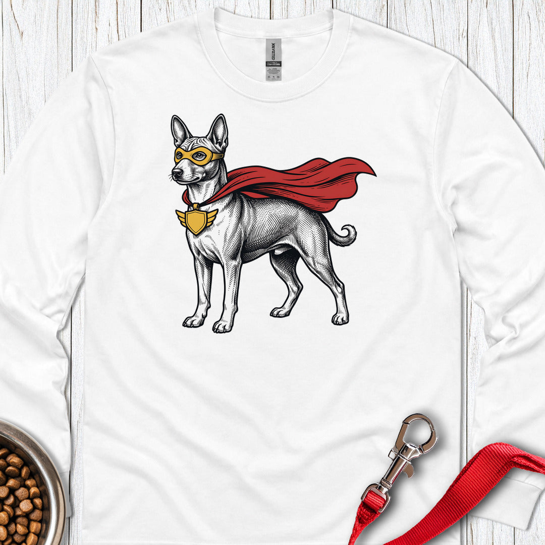 Basenji Superhero Long Sleeve — White