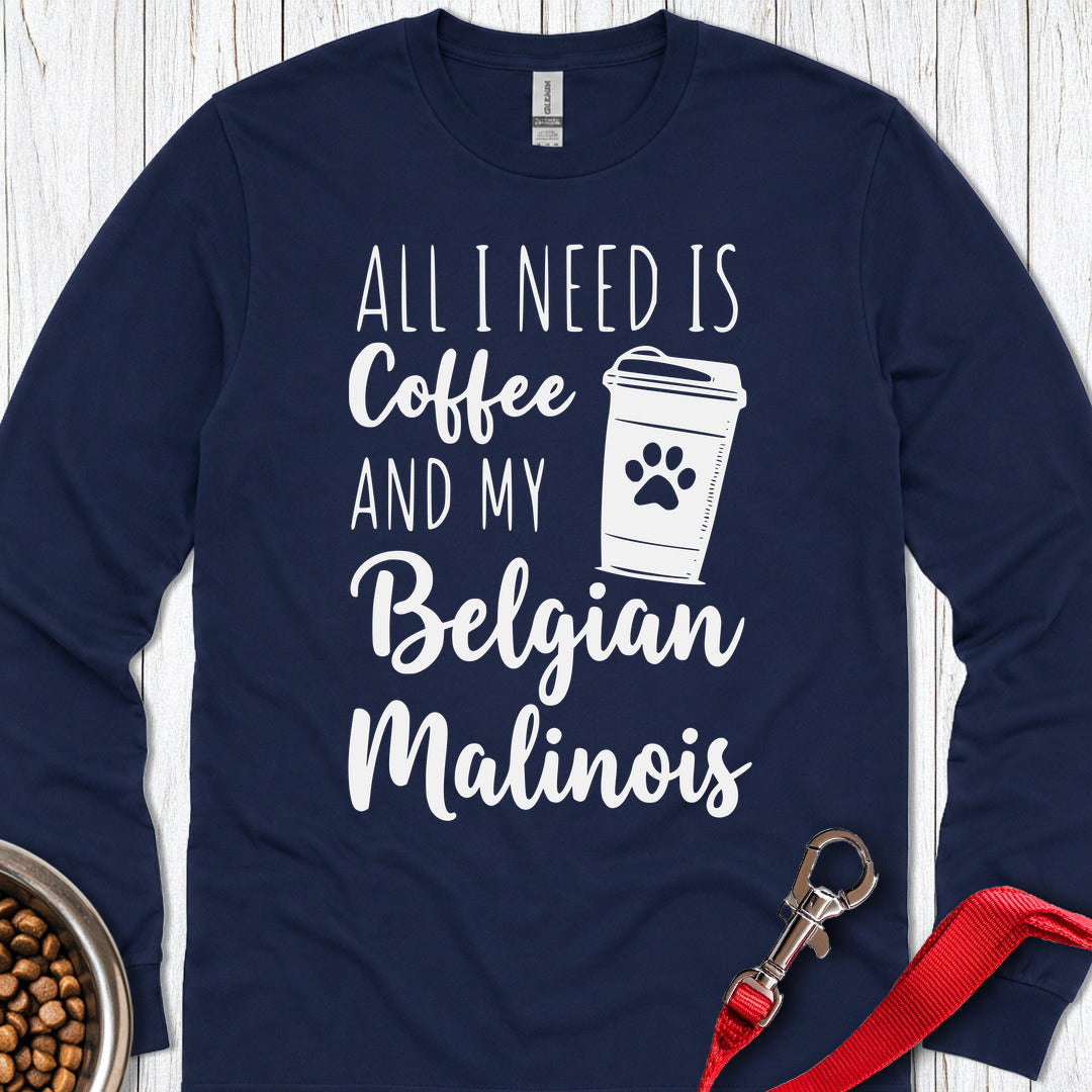 Belgian Malinois & Coffee Long Sleeve — Navy