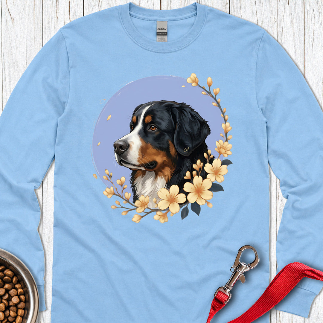 Bernese Mountain Dog Flowers Long Sleeve — Carolina Blue