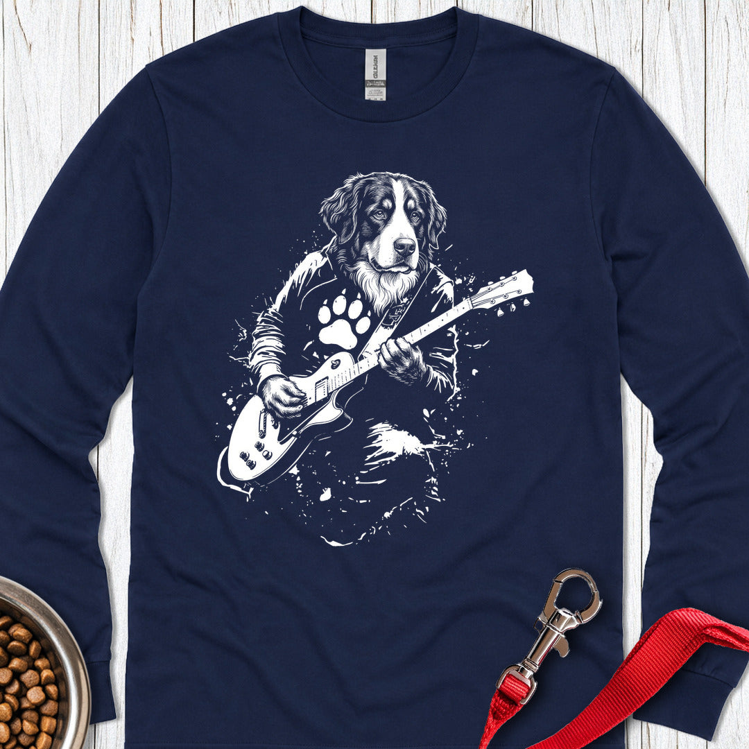 Bernese Mountain Dog Guitar Long Sleeve — Navy