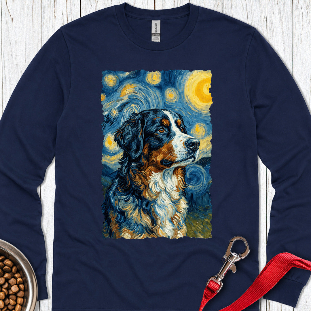 Bernese Mountain Dog Van Gogh Long Sleeve — Navy