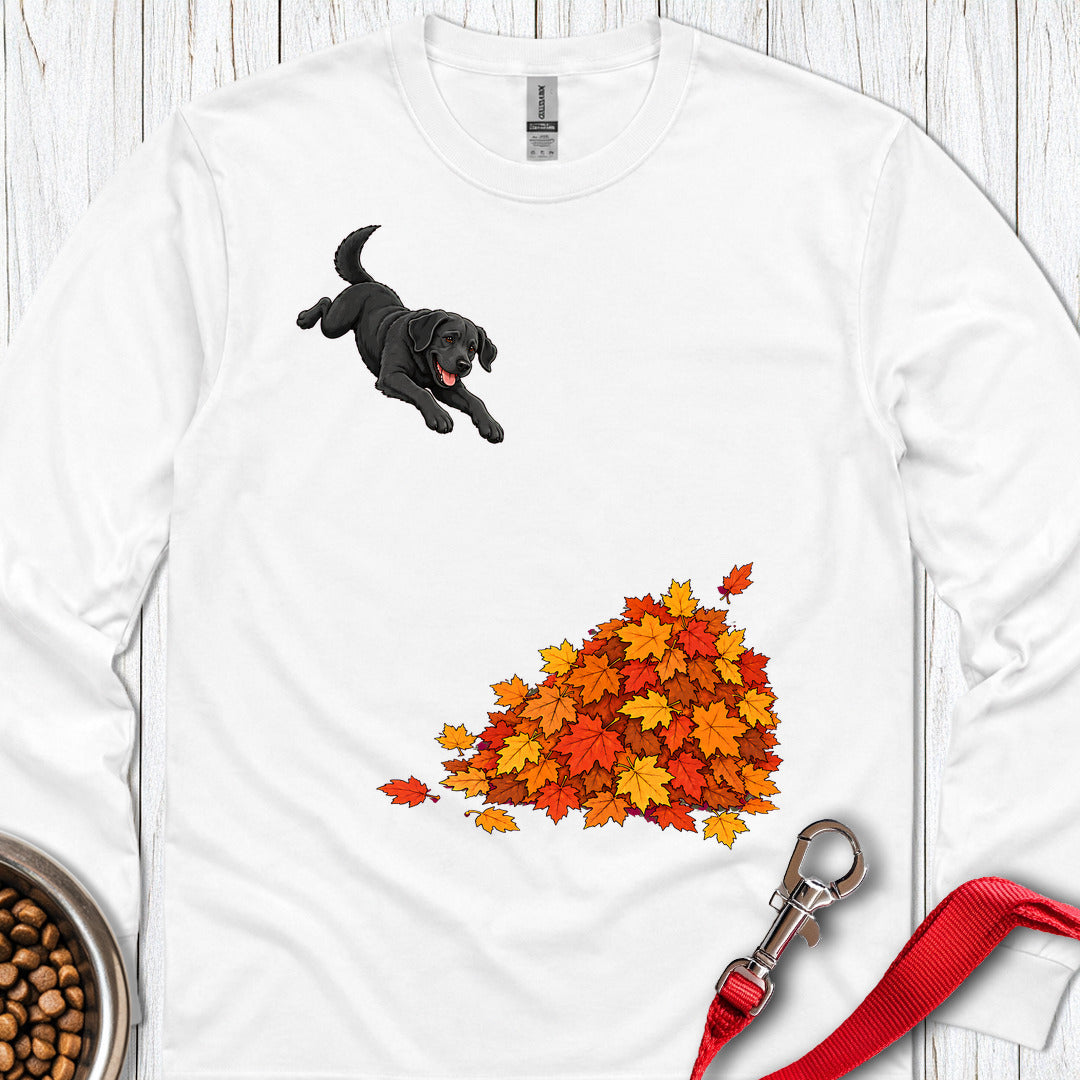 Black Labrador Leaf Pile Long Sleeve – Light Colors — White