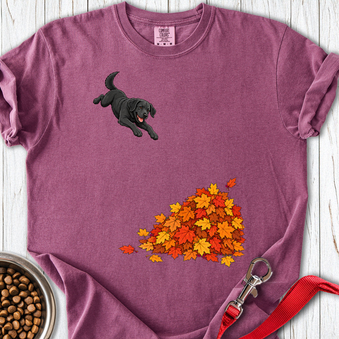 Black Labrador Leaf Pile Premium Tee — Berry