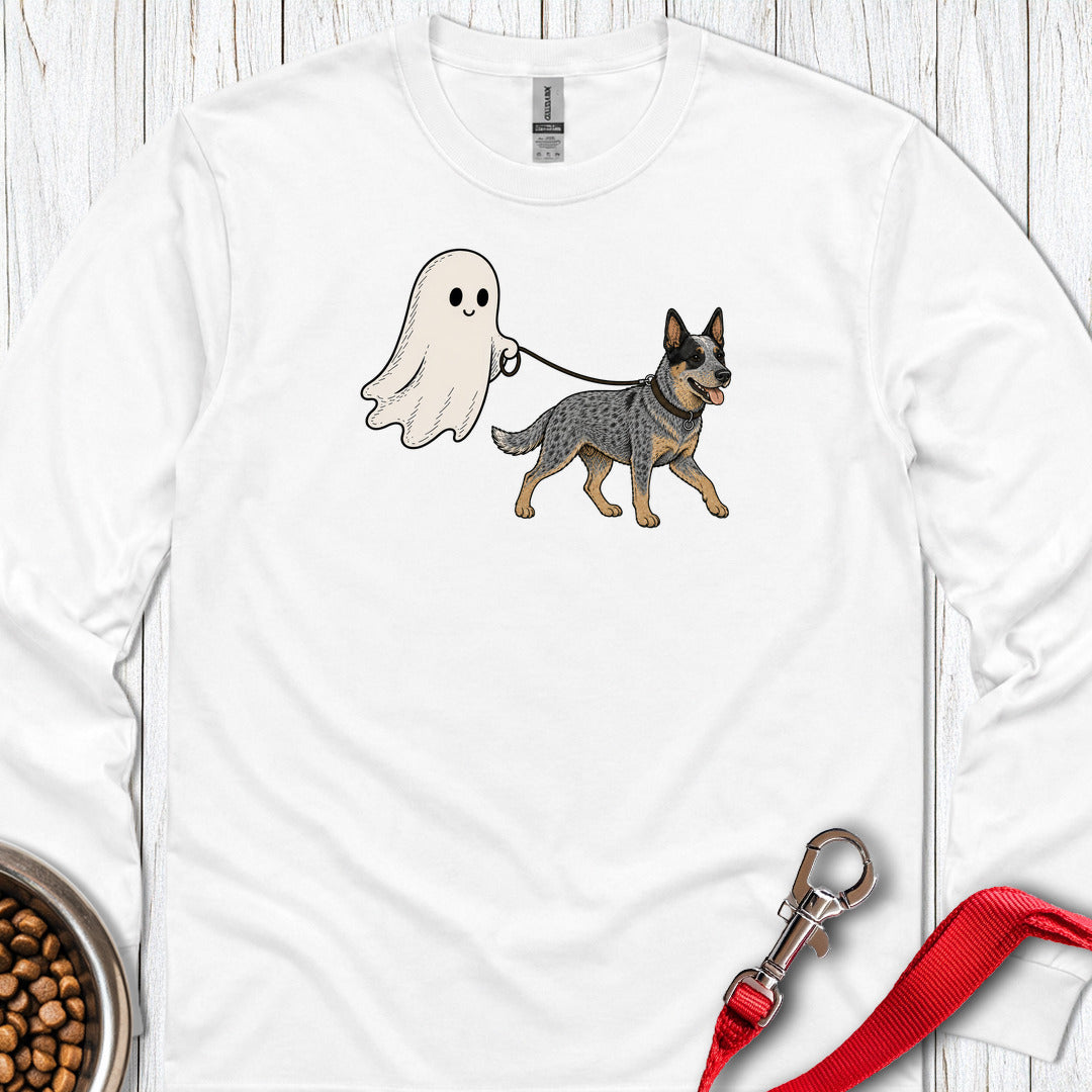 Blue Heeler Ghost Halloween Long Sleeve — White
