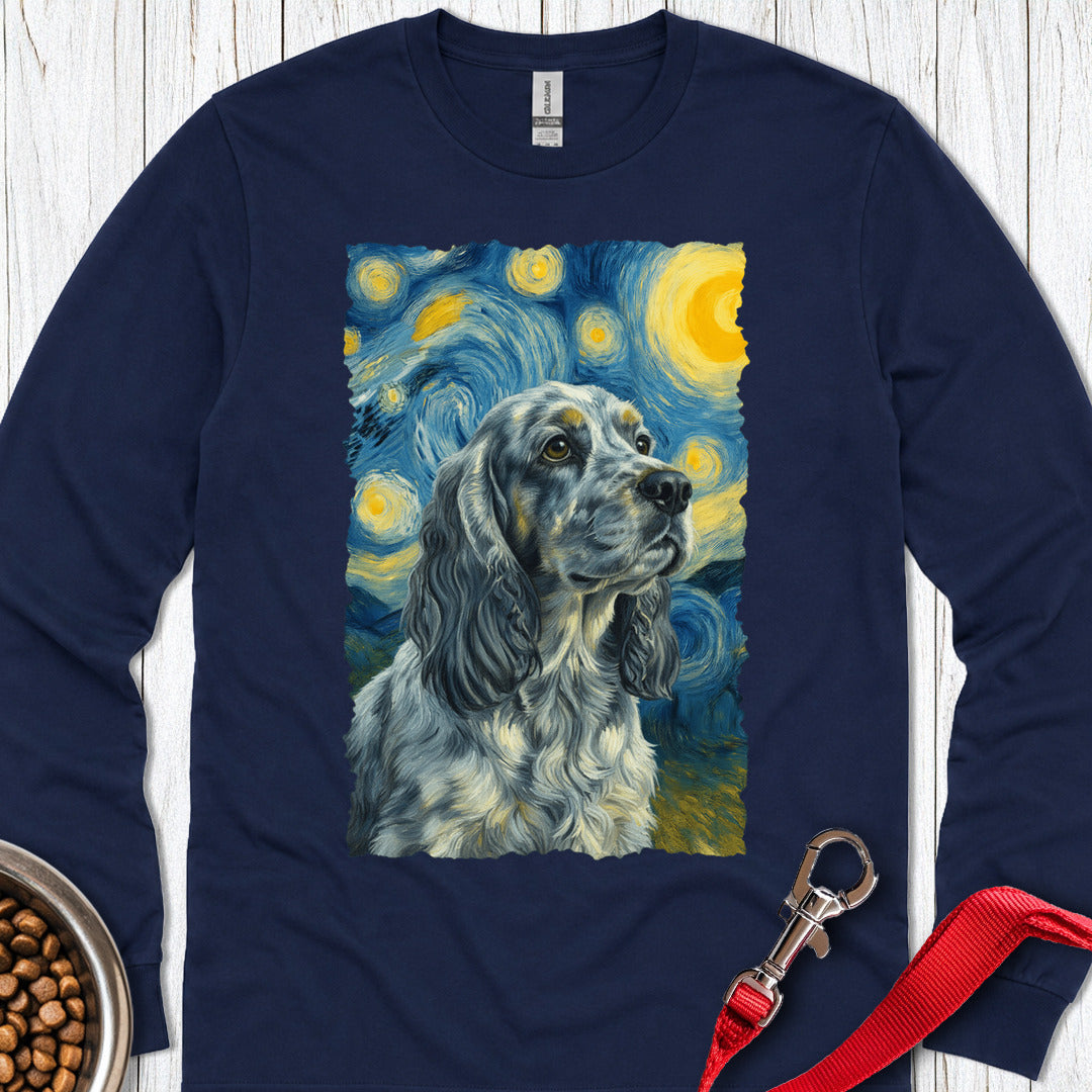 Blue Roan Cocker Spaniel Starry Night Long Sleeve — Navy