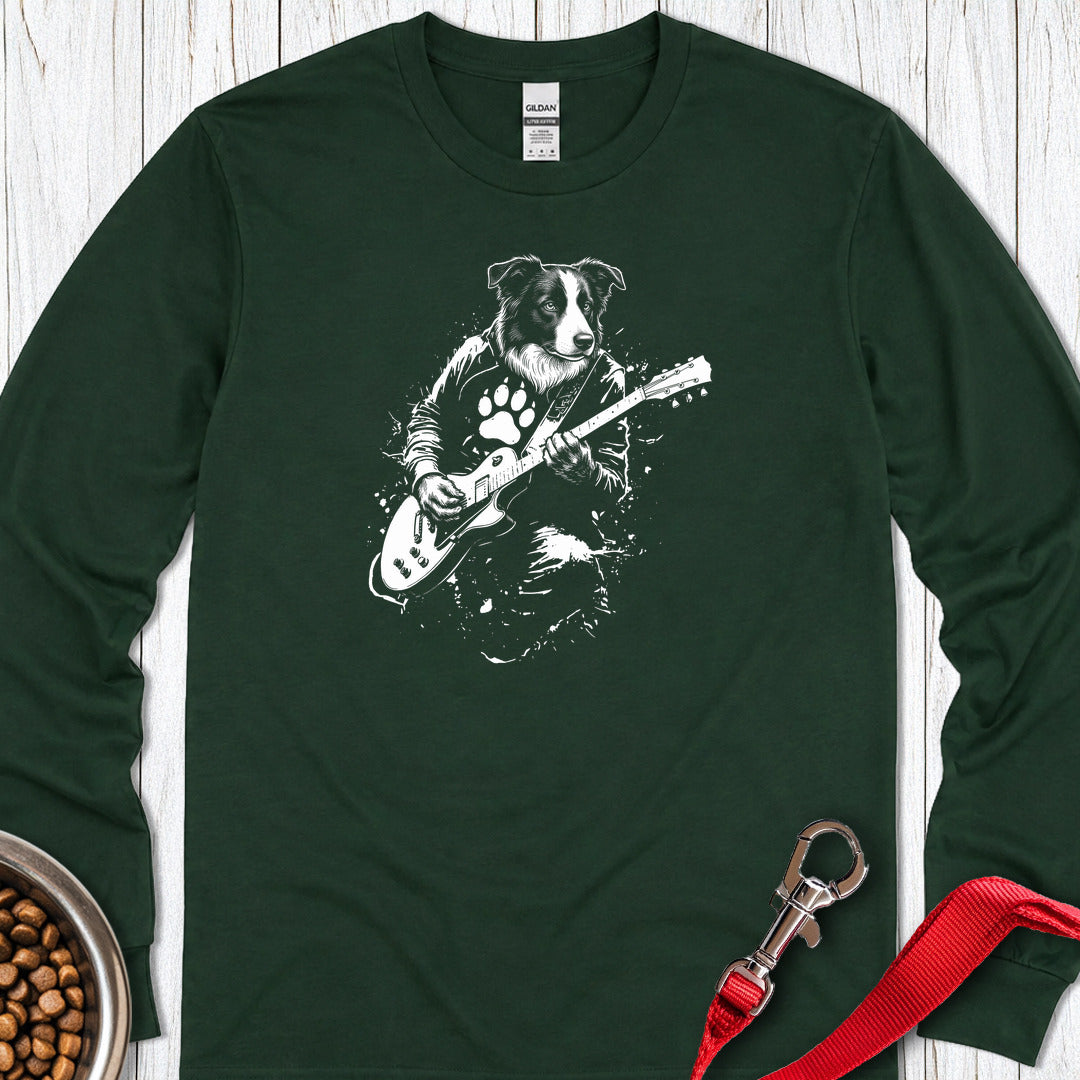 Border Collie Guitar Long Sleeve — Forest Green