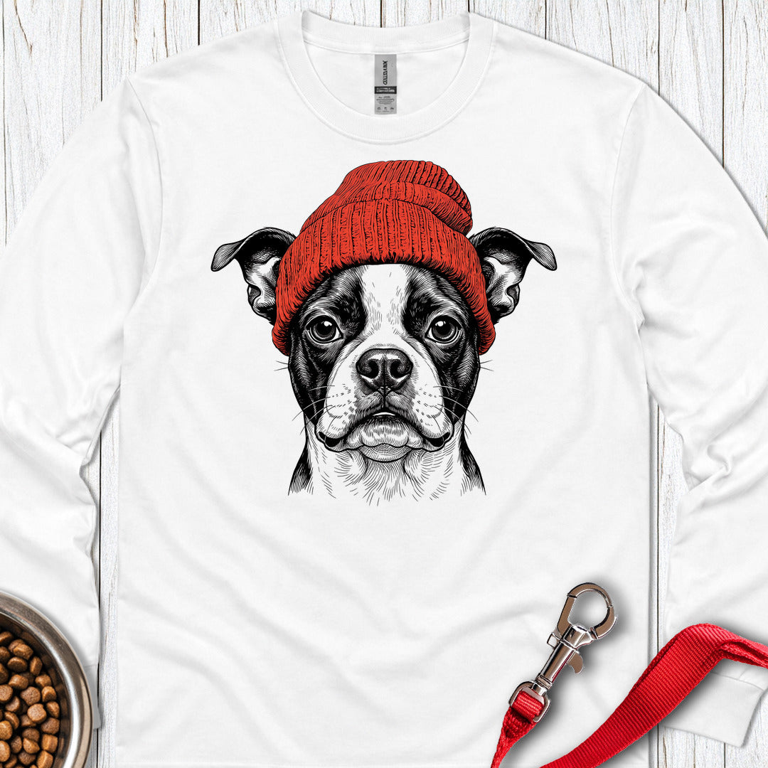 Boston Terrier Beanie Long Sleeve — White