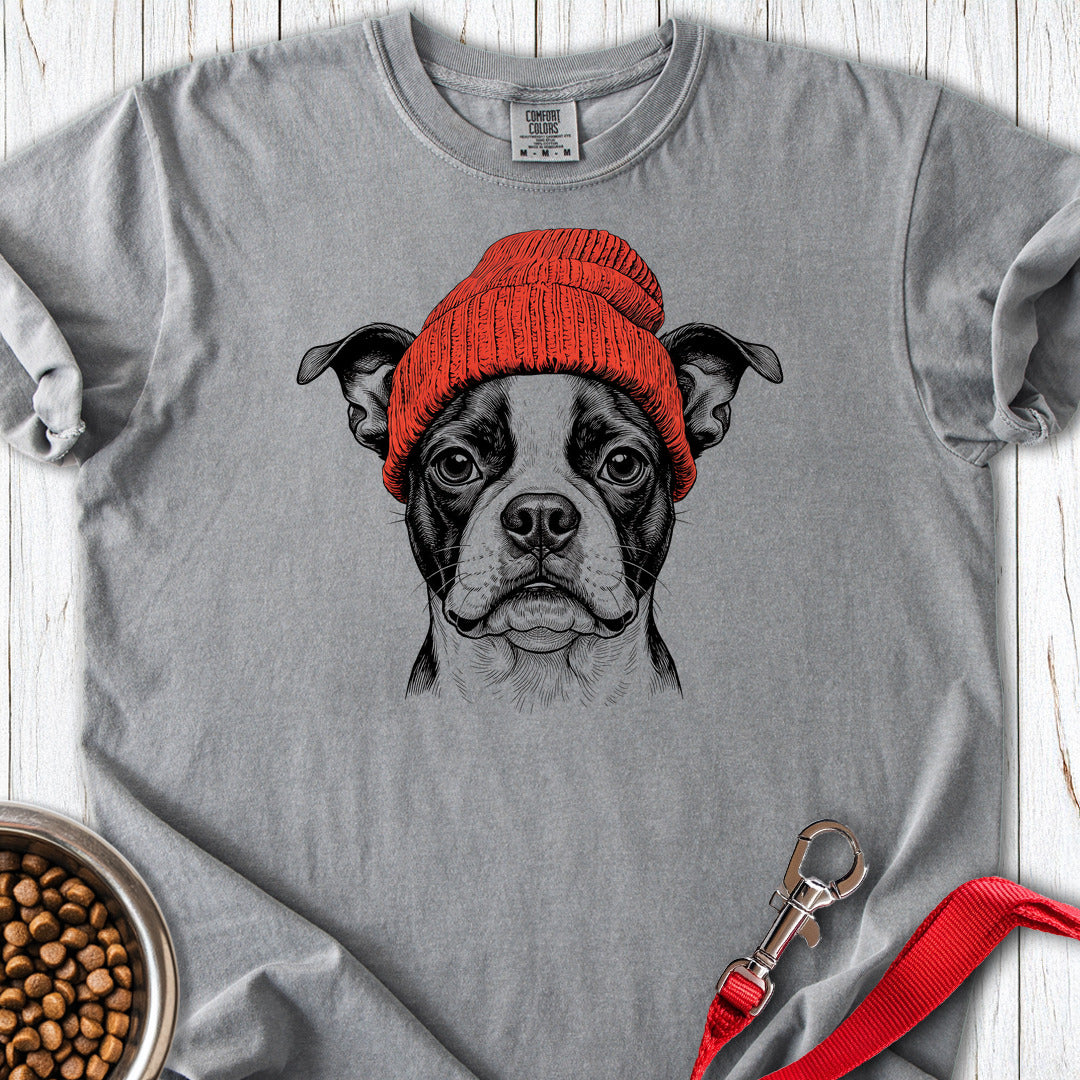 Boston Terrier Beanie Premium Tee — Grey