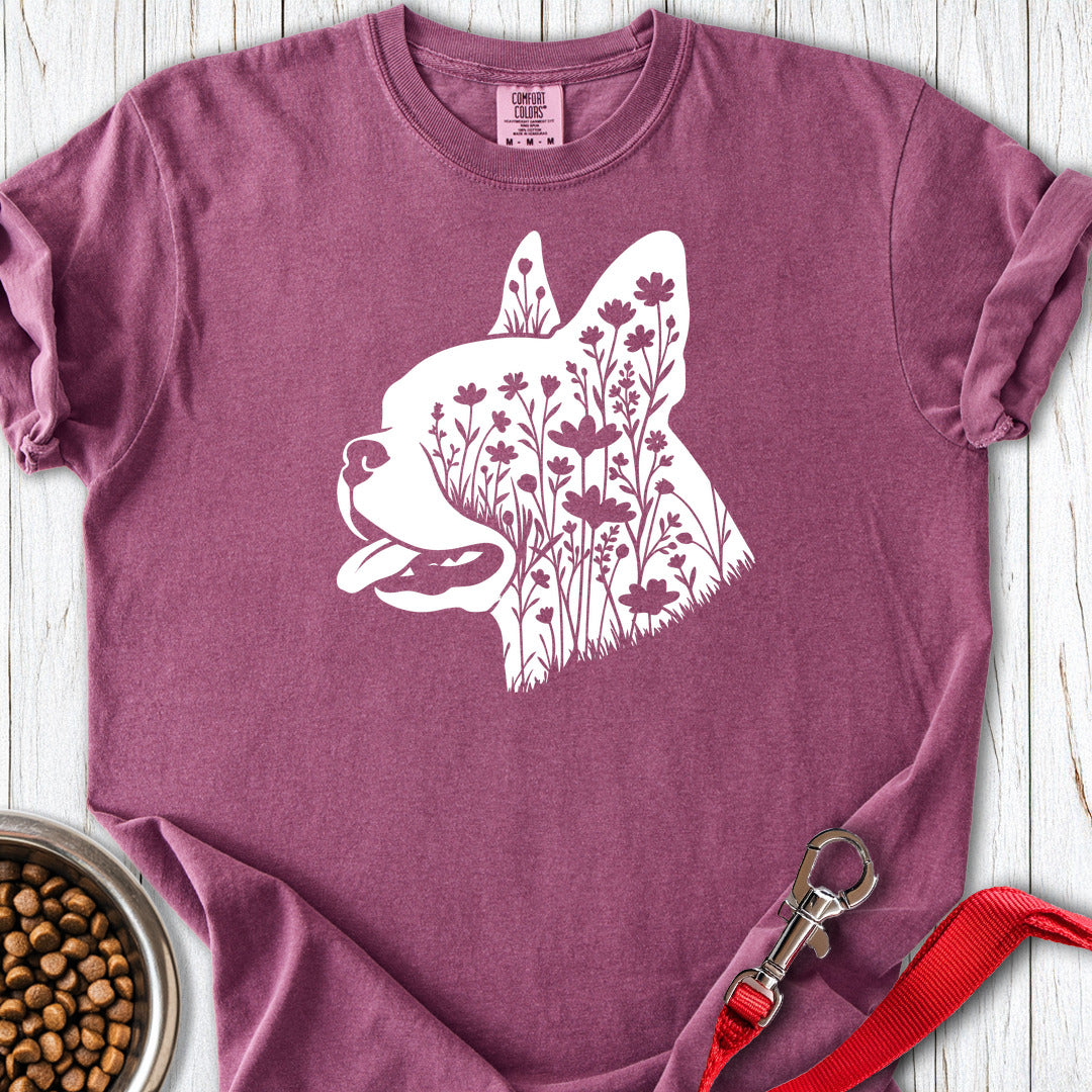Boston Terrier Flowers Premium Tee — Berry
