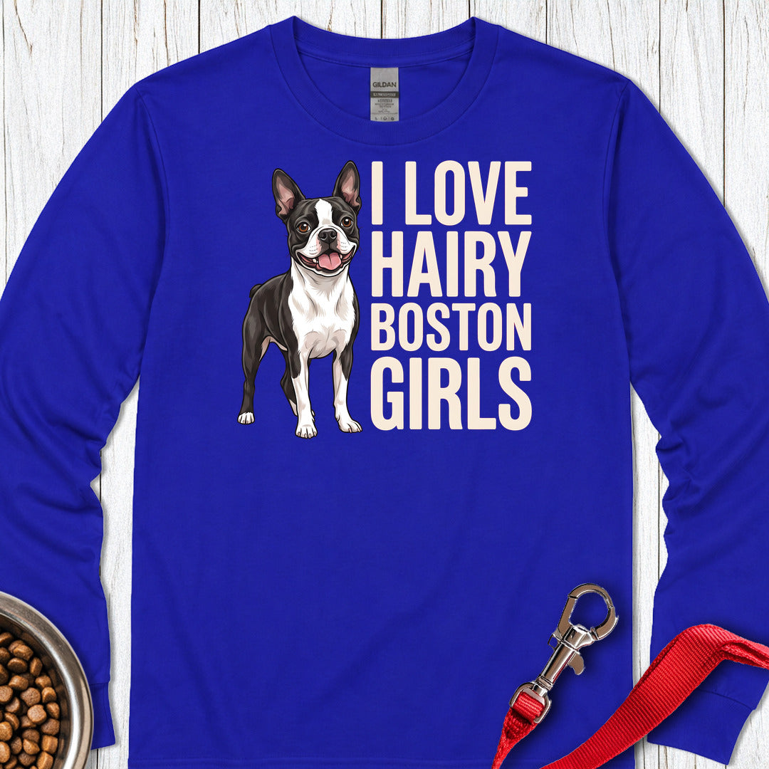 Boston Terrier Hairy Girls Long Sleeve — Royal