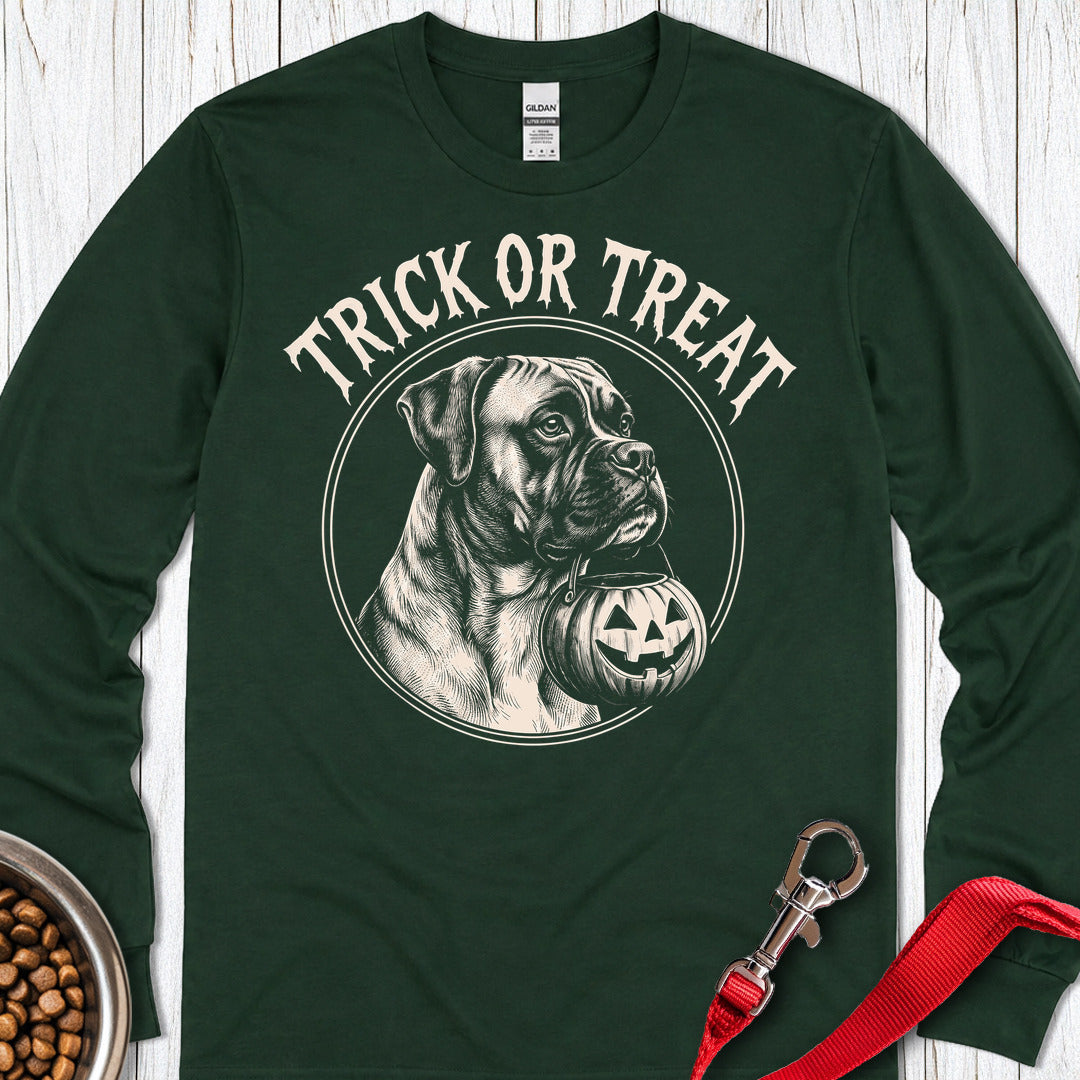 Boxer Trick or Treat Halloween Long Sleeve Forest Green