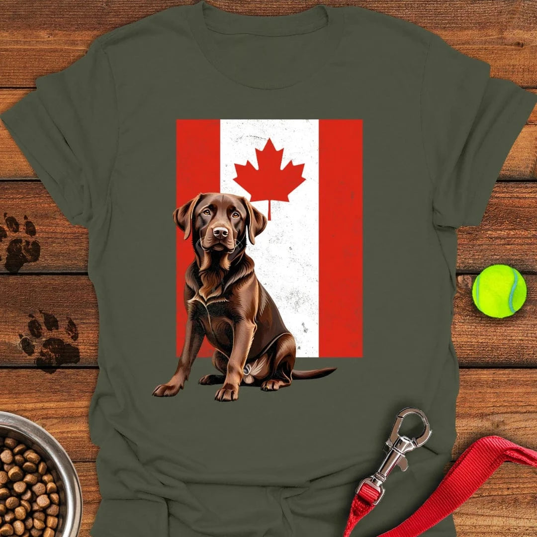 Chocolate Labrador Canada Flag T-Shirt Military Green