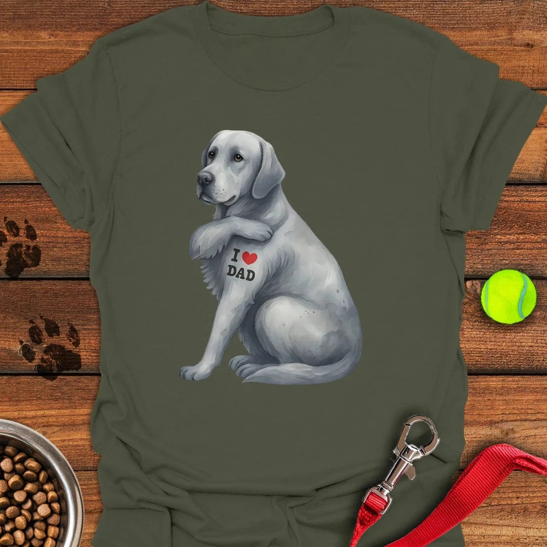 Silver Labrador I Love Dad T-Shirt Military Green