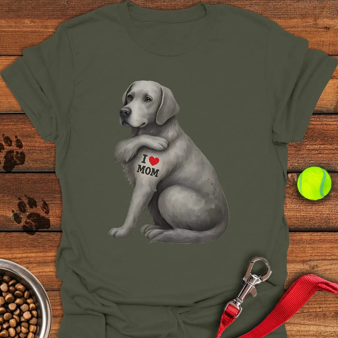 Silver Labrador I Love Mom T-Shirt Military Green