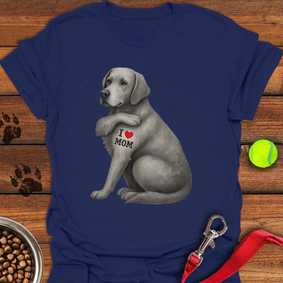 Silver Labrador I Love Mom T-Shirt Navy
