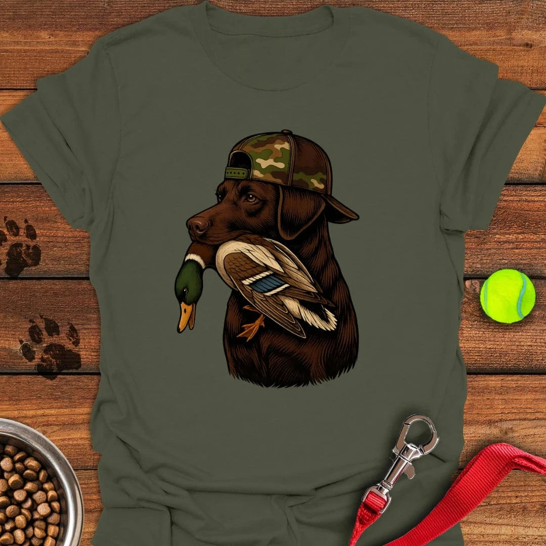 Chocolate Labrador Hunting T-Shirt Military Green