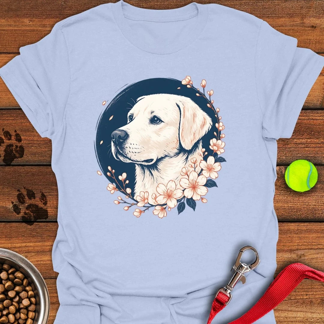 White Labrador Flower T-Shirt Light Blue