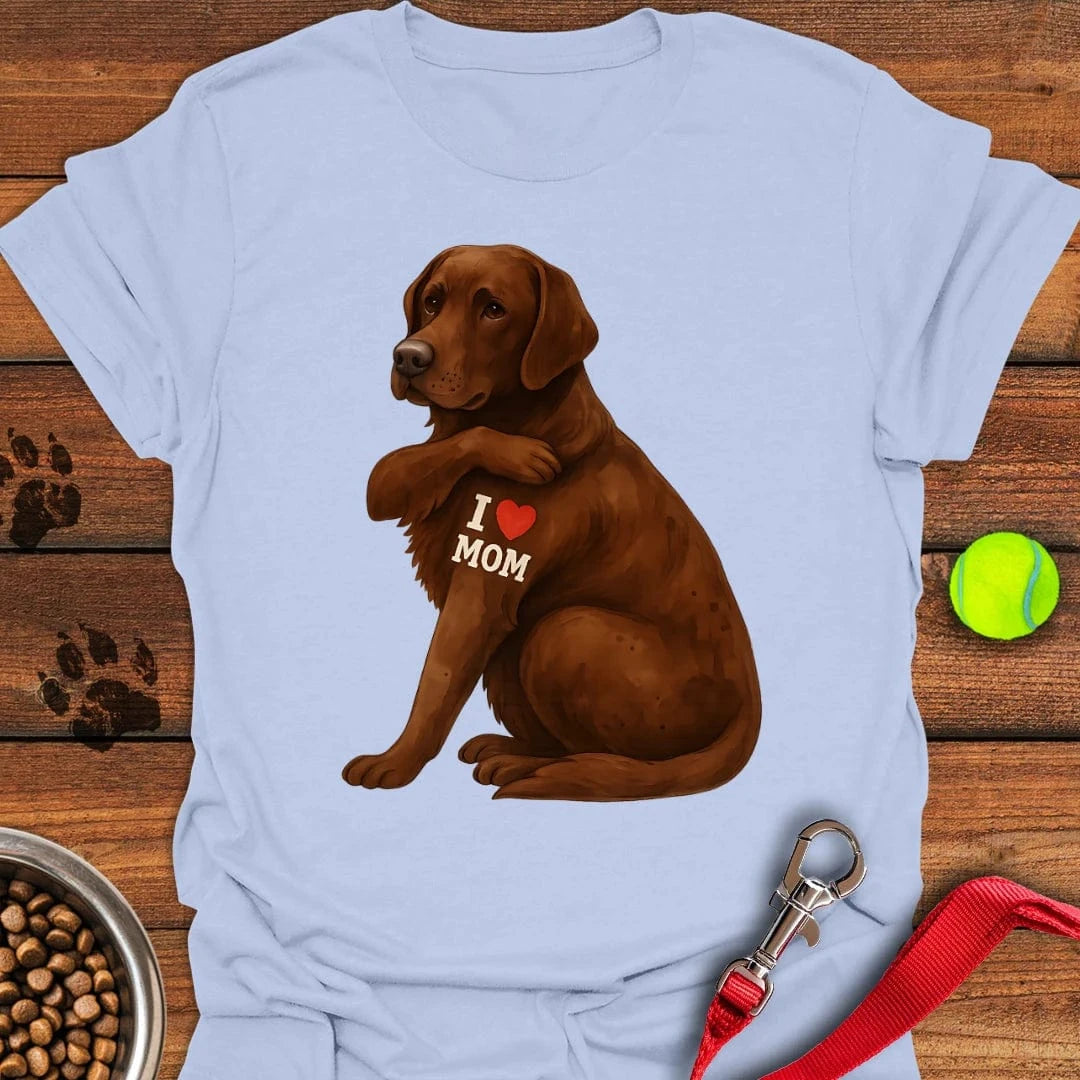 Chocolate Labrador I Love Mom T-Shirt Light Blue