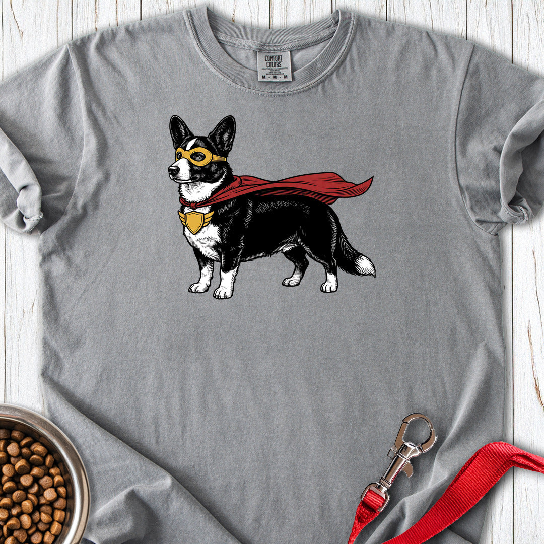 Cardigan Welsh Corgi Black And White Superhero Premium Tee — Grey
