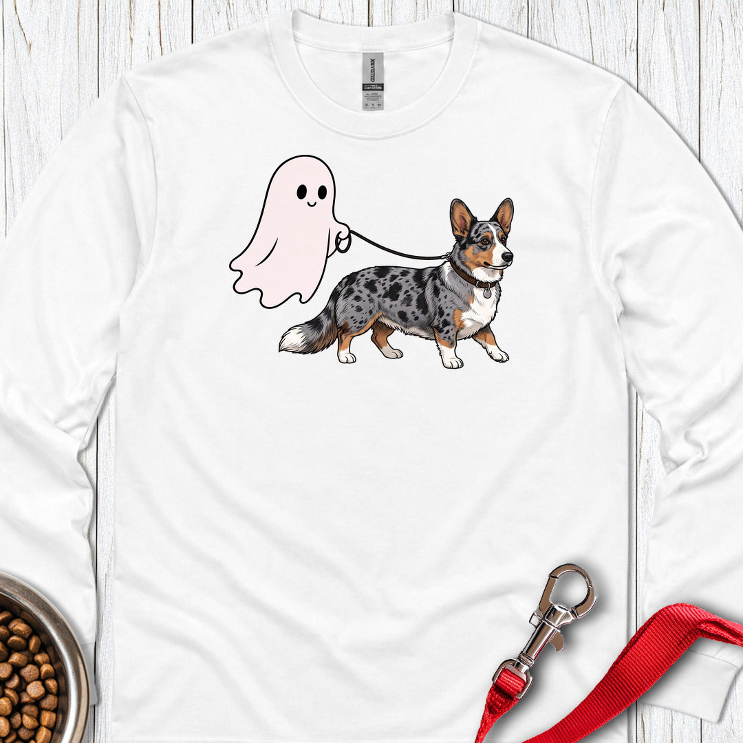 Cardigan Welsh Corgi Blue Merle Halloween Long Sleeve White
