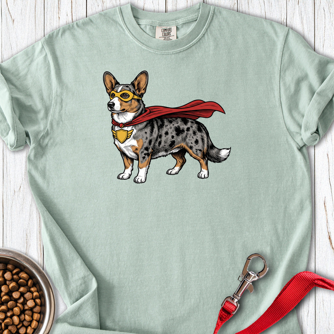 Cardigan Welsh Corgi Blue Merle Superhero Premium Tee — Bay