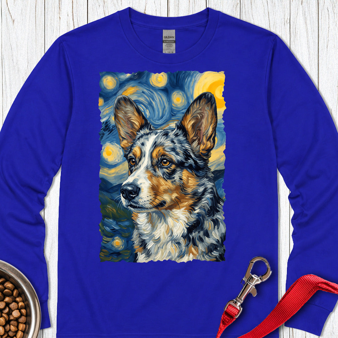 Cardigan Welsh Corgi Blue Merle Van Gogh Long Sleeve Royal