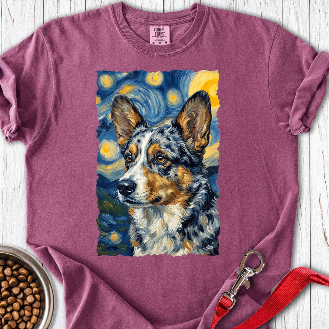 Cardigan Welsh Corgi Blue Merle Van Gogh Premium Tee — Berry