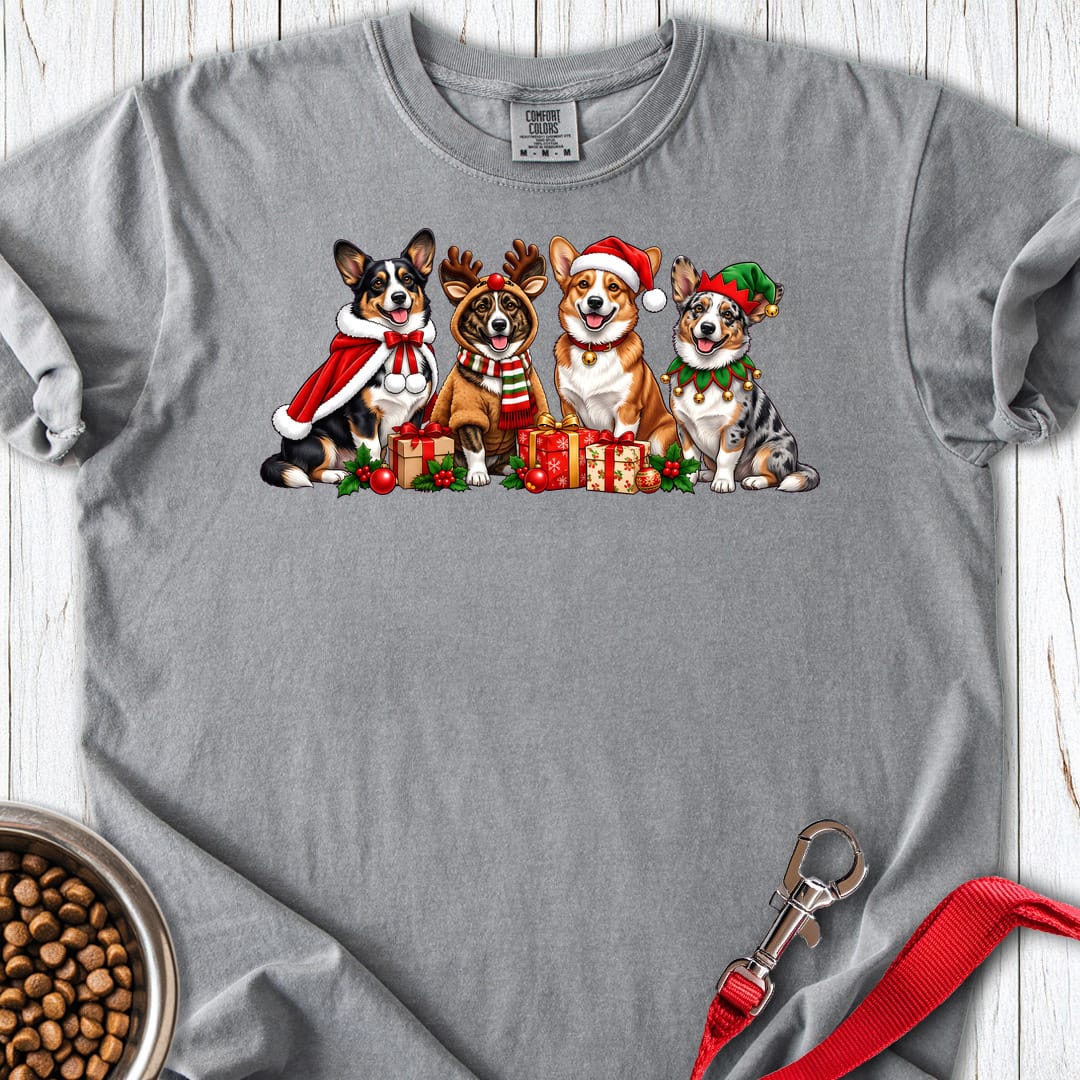 Cardigan Welsh Corgi Christmas Group Premium Tee Grey