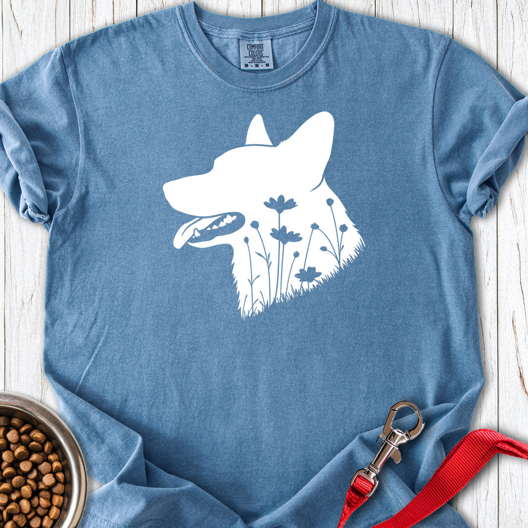 Cardigan Welsh Corgi Flowers Premium Tee — Blue Jean