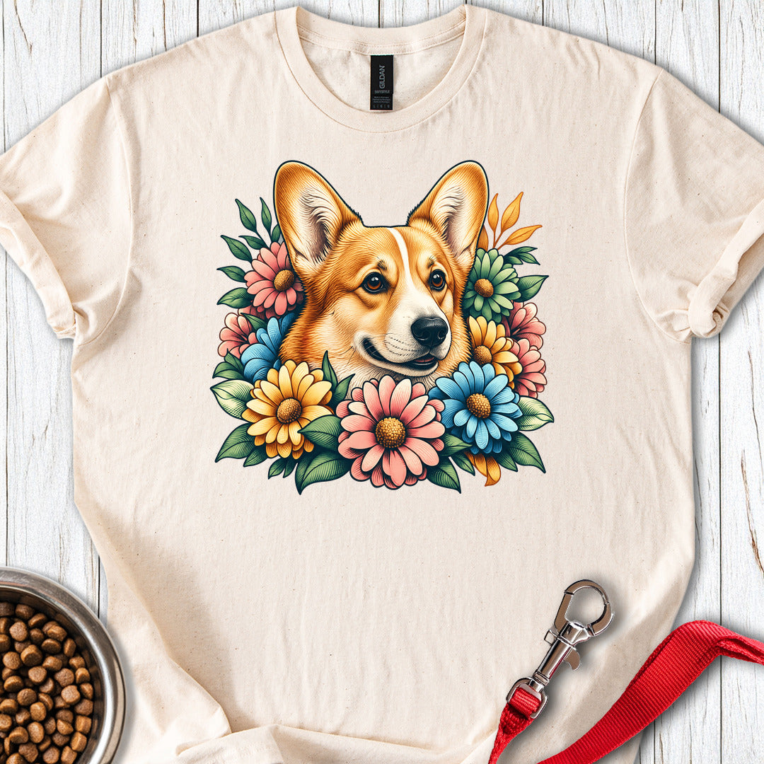 Cardigan Welsh Corgi Red Flowers — Natural