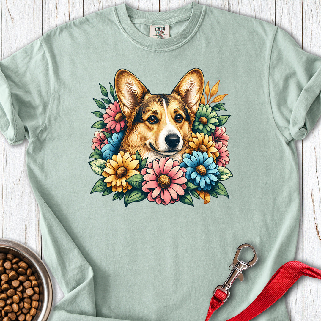 Cardigan Welsh Corgi Sable Flowers Premium Tee — Bay