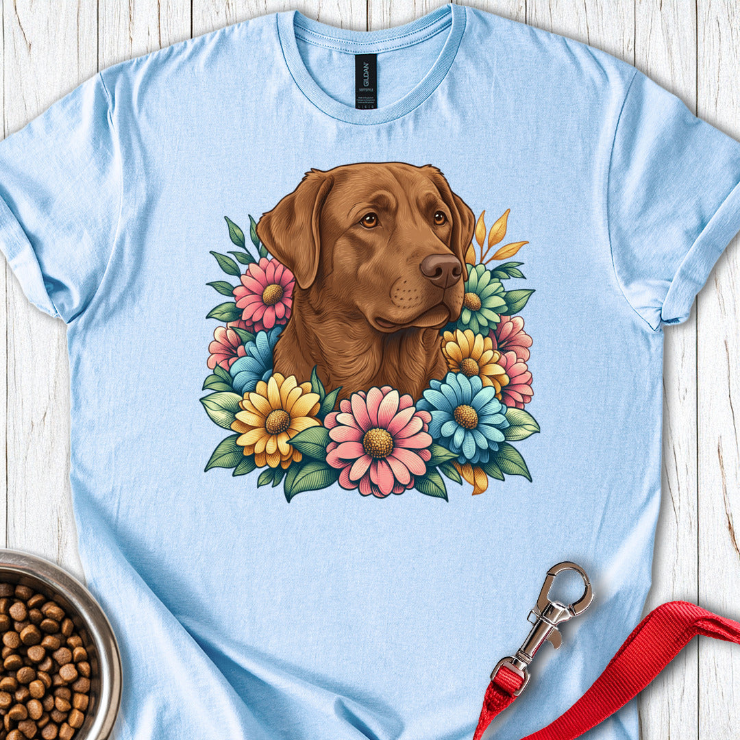 Chocolate Lab Flowers Light Blue