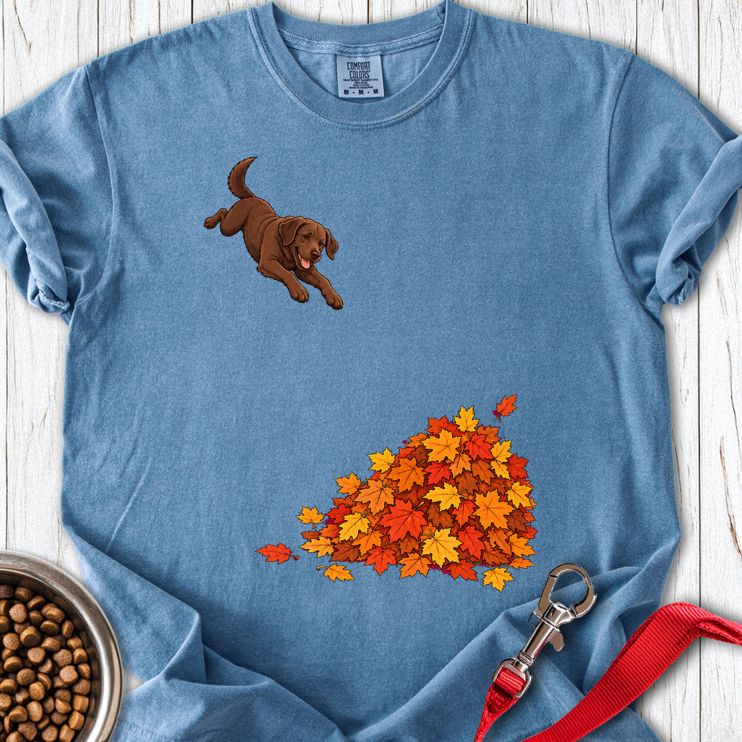 Chocolate Labrador Leaf Pile Premium Tee — Blue Jean