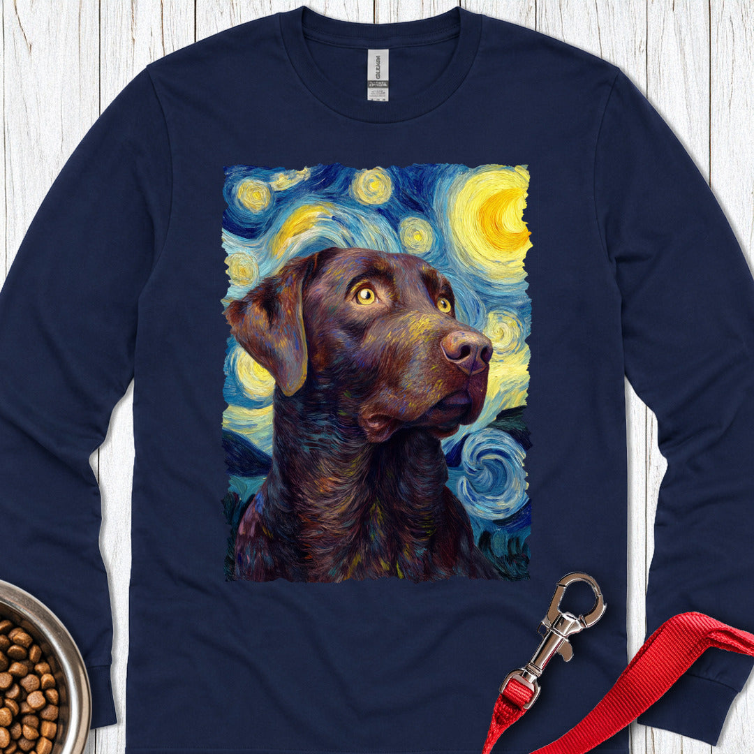 Chocolate Labrador Starry Night Long Sleeve — Navy