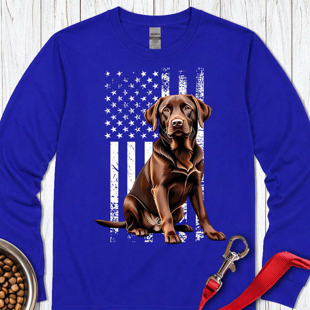 Chocolate Labrador USA Flag Long Sleeve — Royal