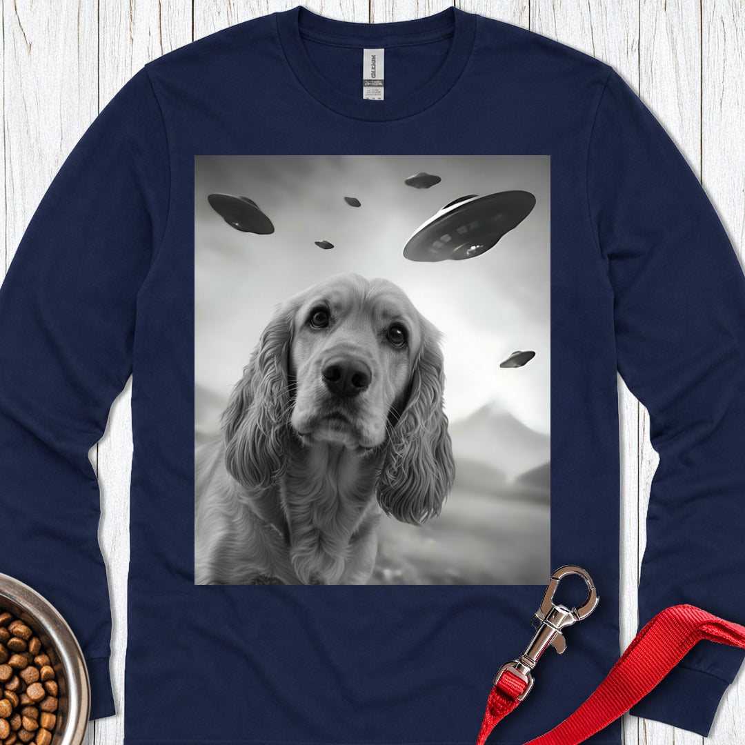 Cocker Spaniel UFO Selfie Long Sleeve — Navy