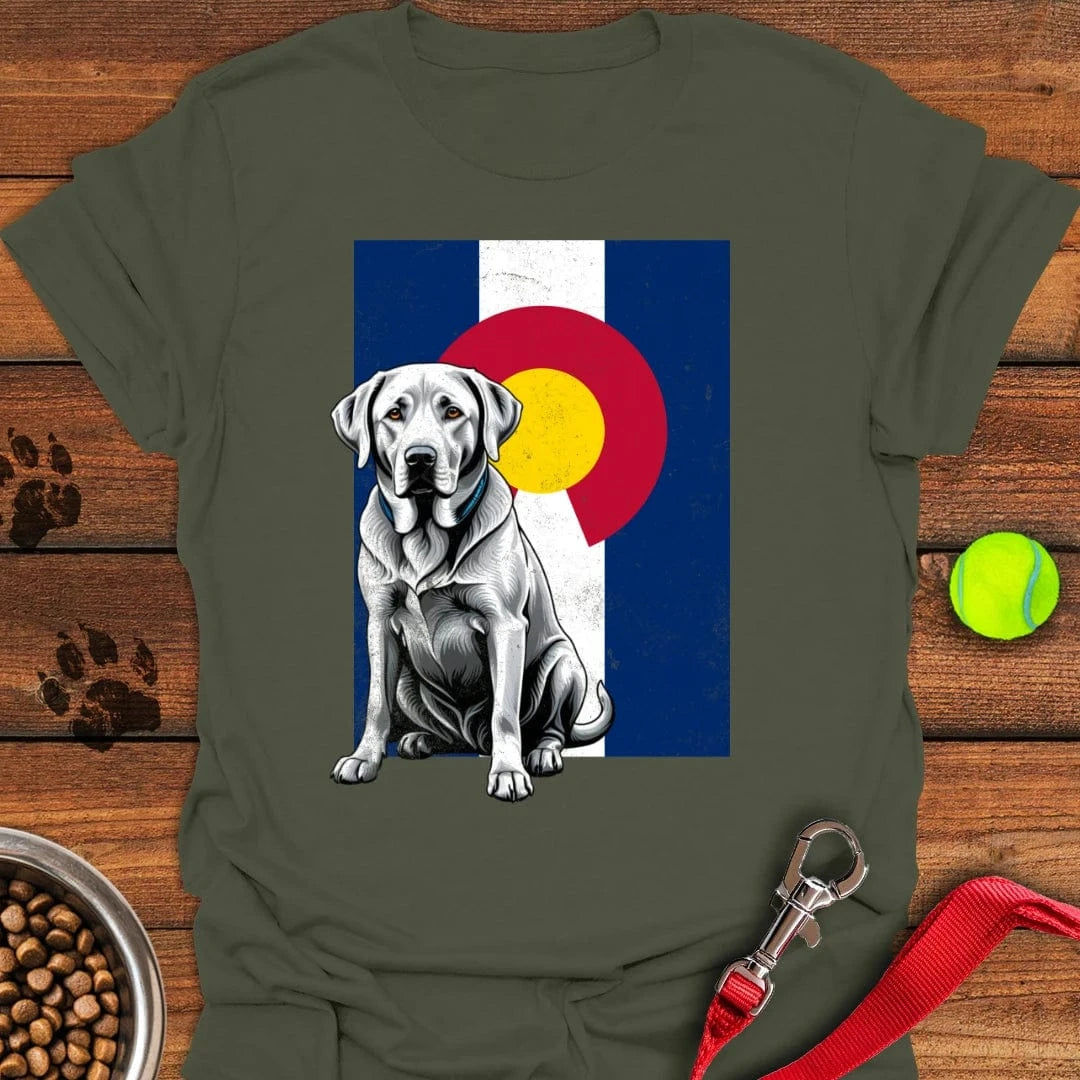 Silver Labrador Colorado Flag T-Shirt Military Green