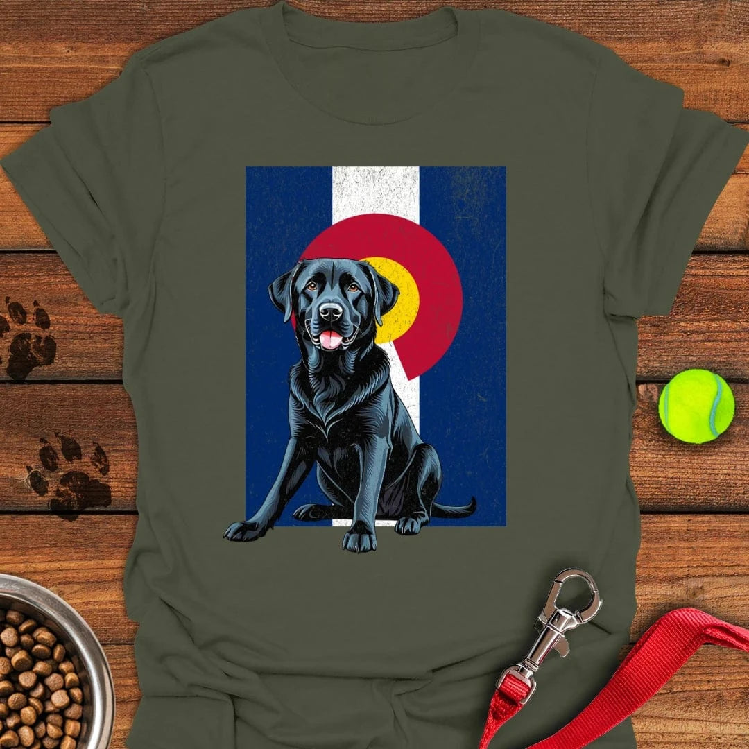 Black Labrador Colorado Flag T-Shirt Military Green