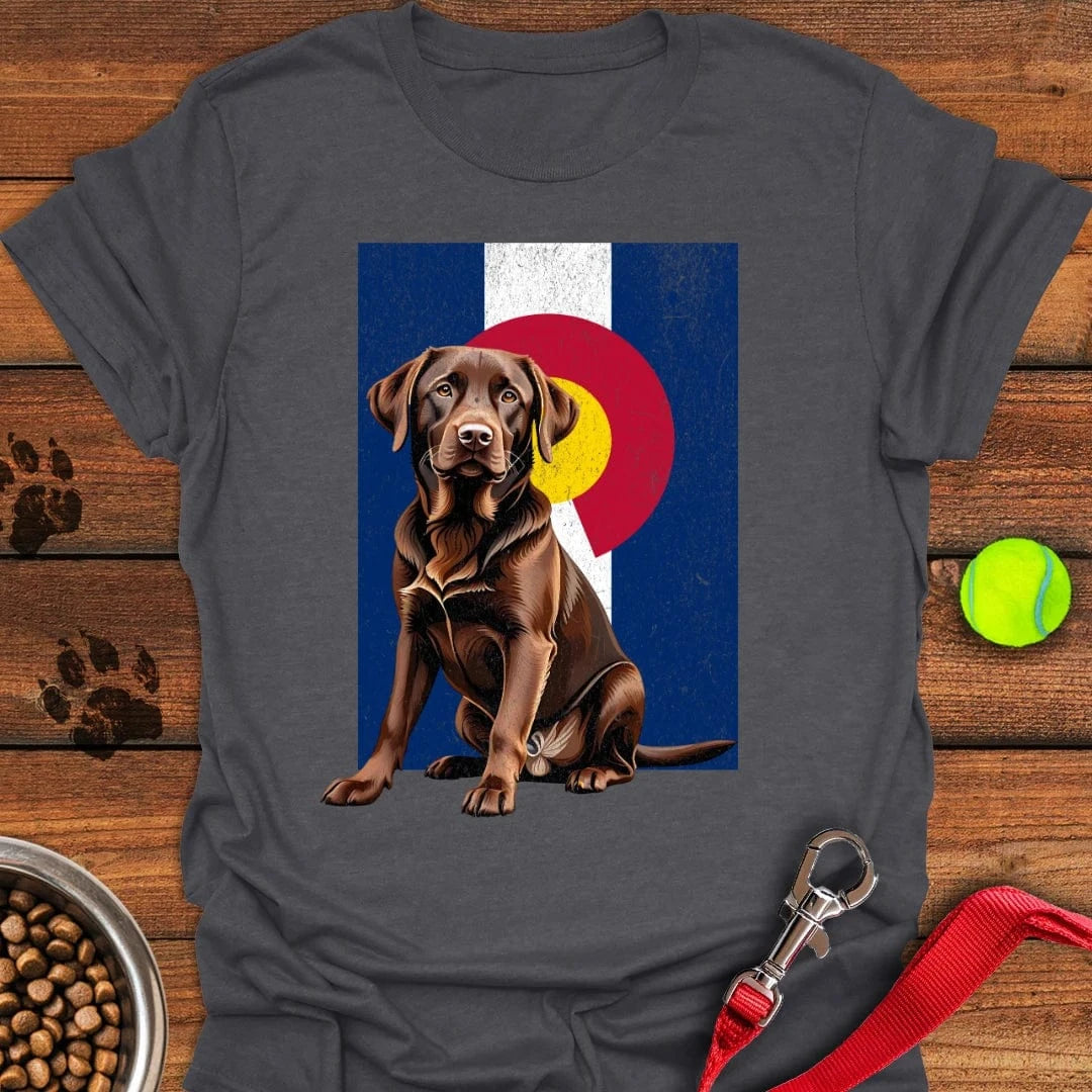 Chocolate Labrador Colorado Flag T-Shirt Dark Heather