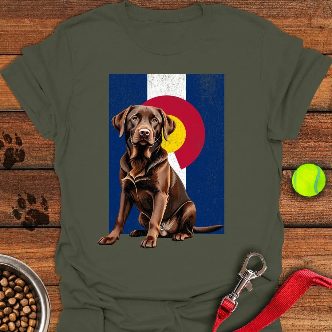 Chocolate Labrador Colorado Flag T-Shirt Military Green