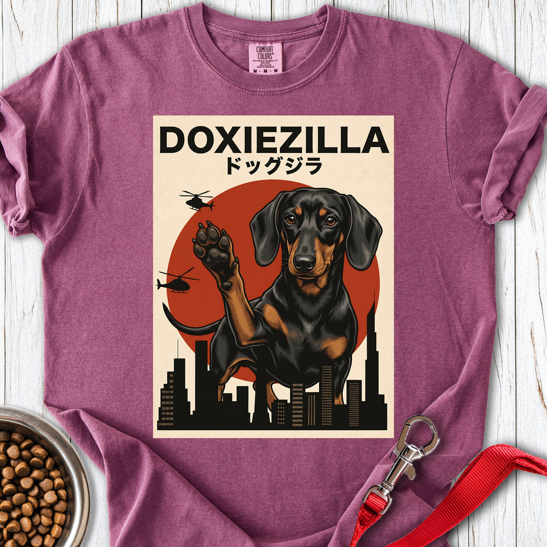 Dachshund Doxiezilla Black Premium Tee — Berry