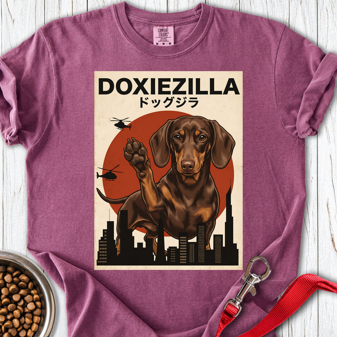Dachshund Doxiezilla Chocolate Premium Tee — Berry