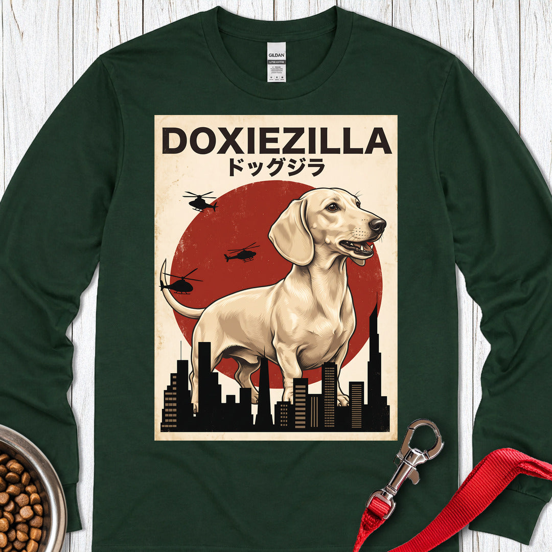 Dachshund Doxiezilla Cream Long Sleeve β Forest Green