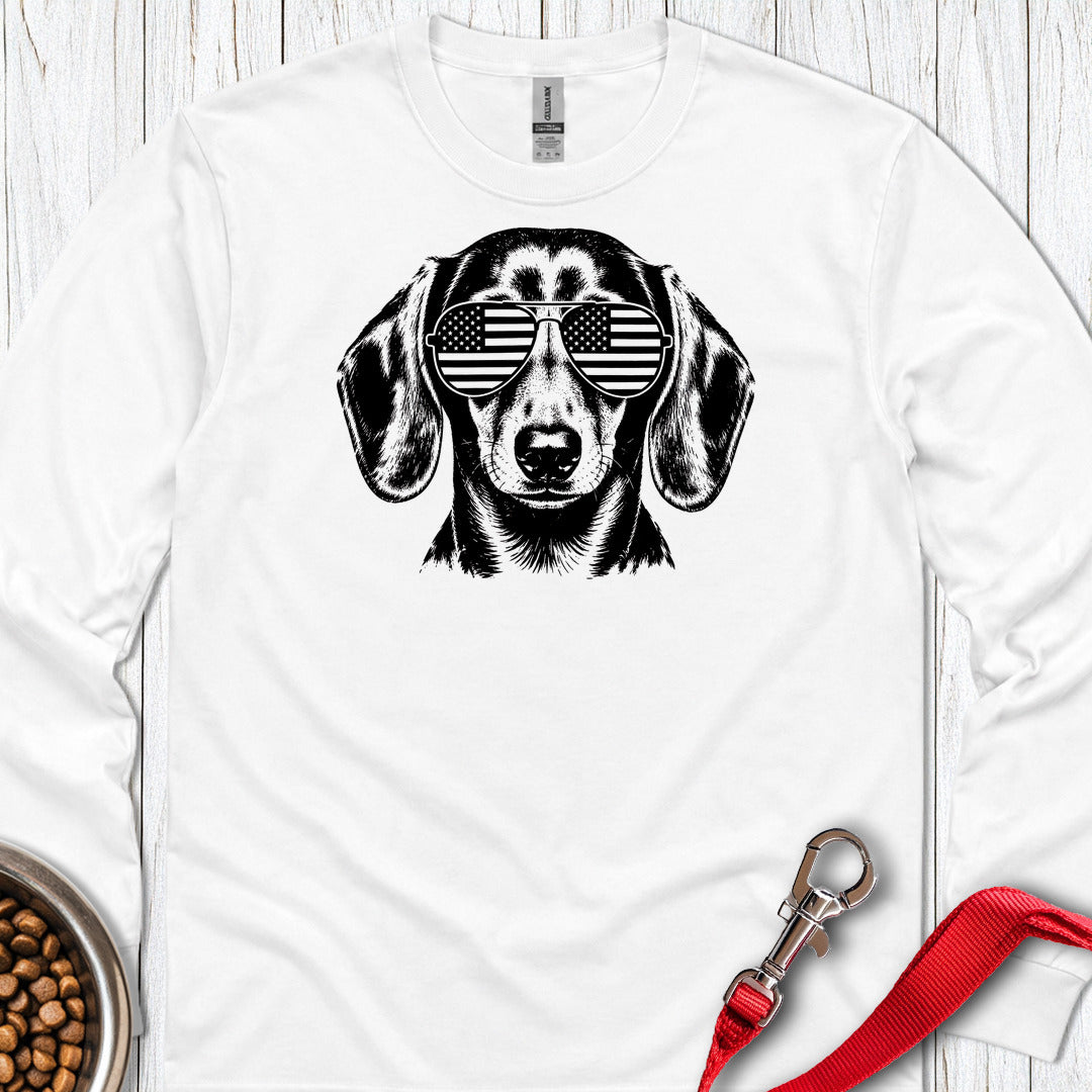 Dachshund Flag Shades Long Sleeve — White