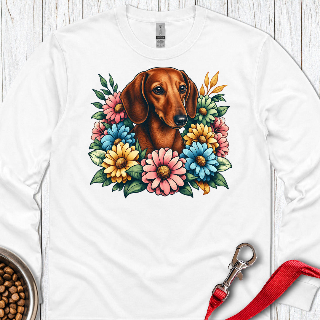 Dachshund Flower Wreath Long Sleeve β White