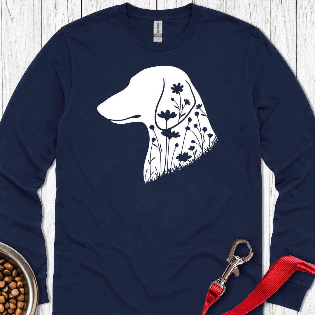 Dachshund Flowers Long Sleeve — Navy