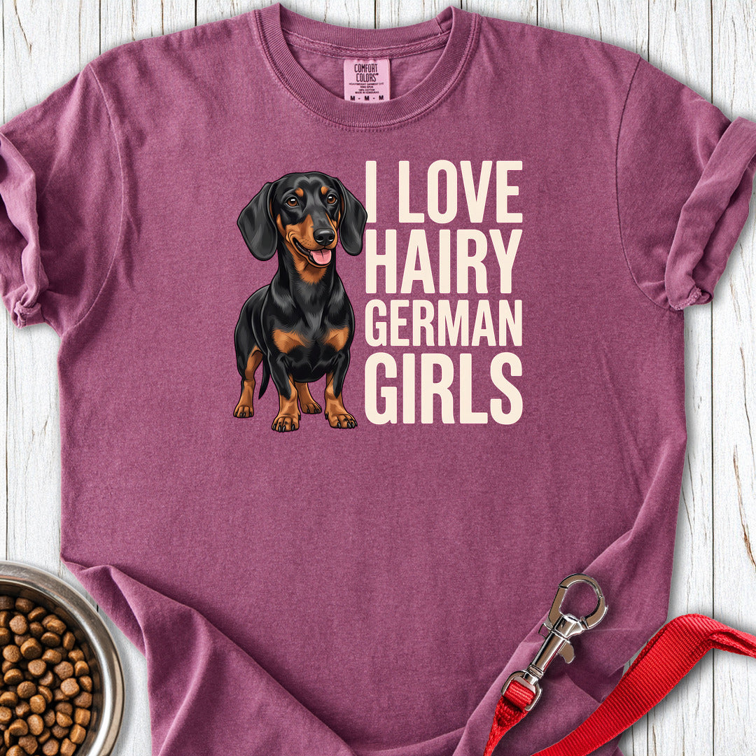 Dachshund Hairy German Girls Black and Tan Premium Tee — Berry